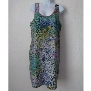 Green Shift Dress Size Small P Sleeveless Geometric Pink Line by Charlie Jade